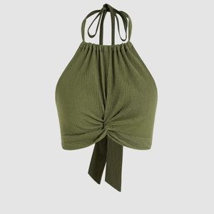Cider Solid Texture Twist Halter Top